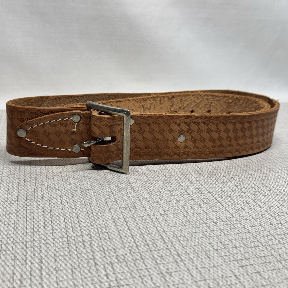 McGuire-Nicholas Work Belt Mens OS Tan Basketweave Tooled Saddle Leather Western